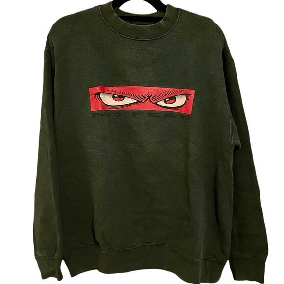 Vintage 90s No Fear Look Fear In the Eyes Box Logo Green Crewneck Adult Large - Picture 1 of 4